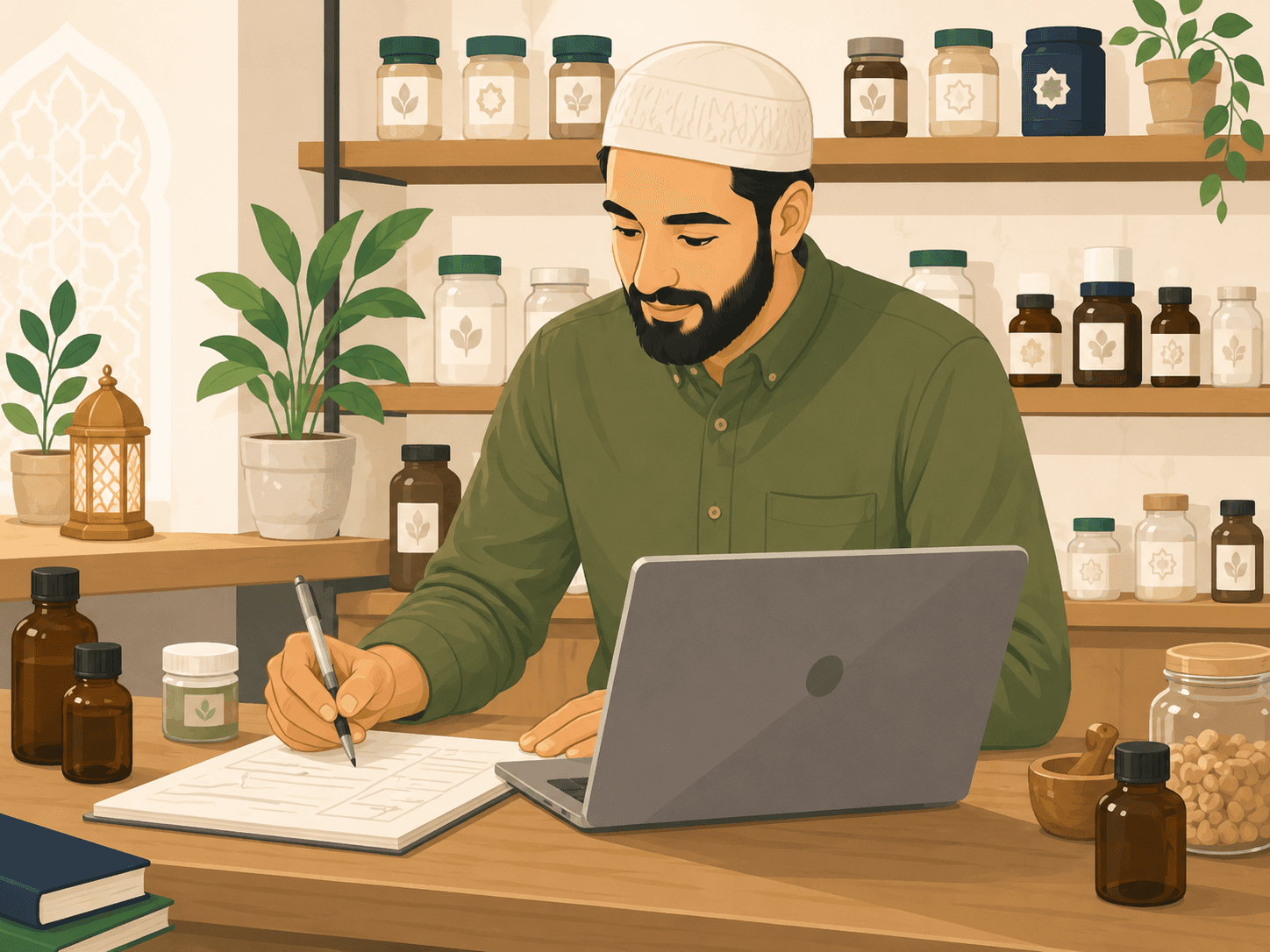 Muslim business owner preparing his Barakah business application