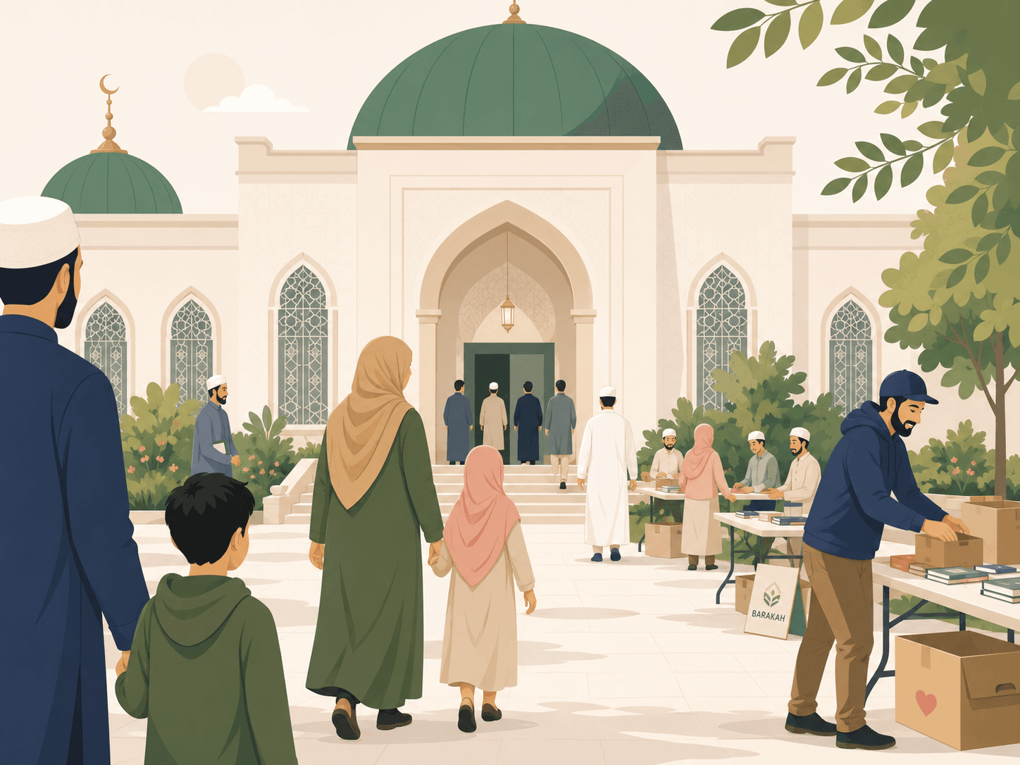 Families and volunteers gathering at a community center