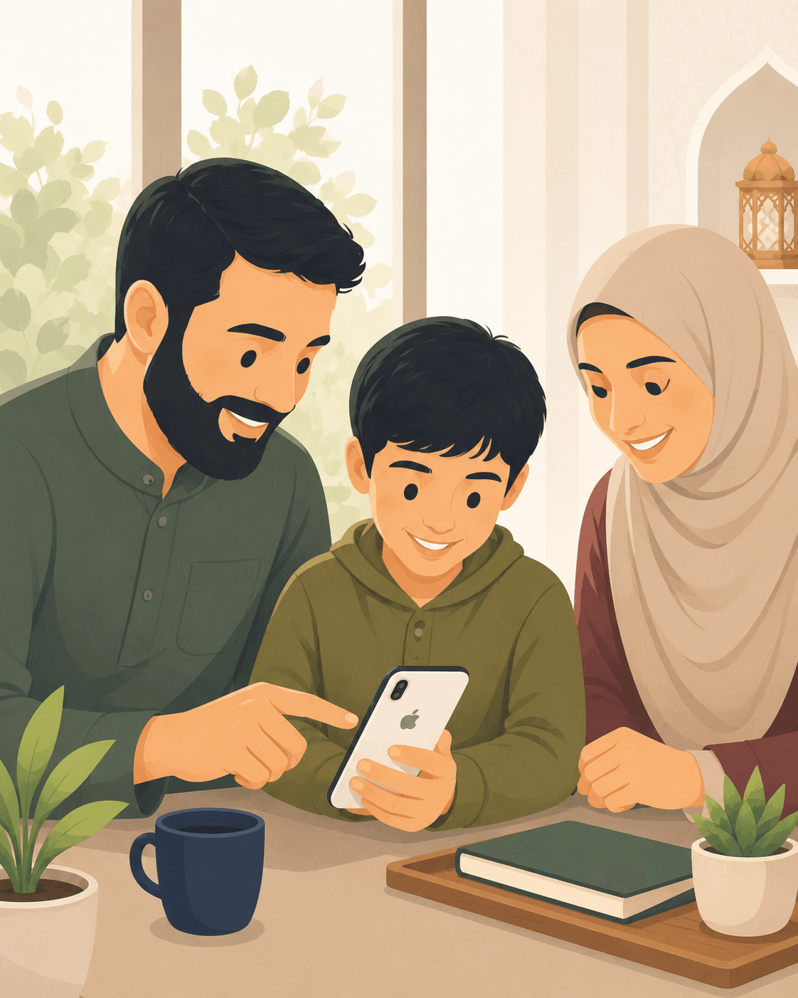 Muslim family using Barakah together at home